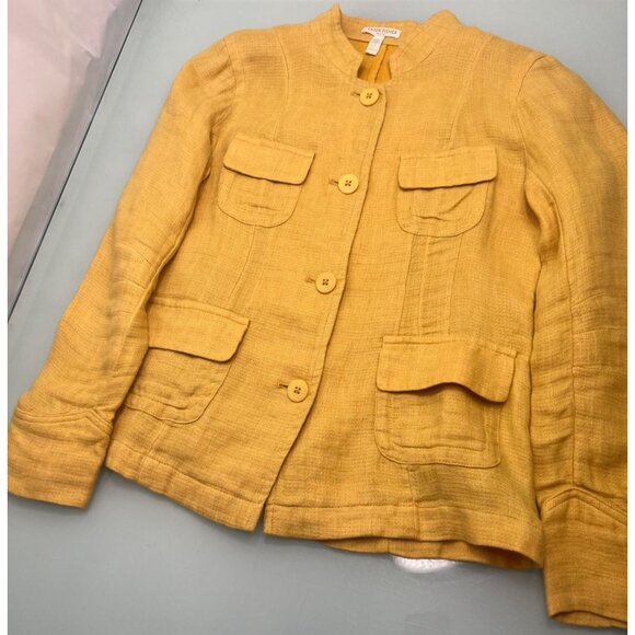 Eileen Fisher Jacket Blazer Sz 0-2 Petite PP 100% Organic Linen Mustered Yellow - Picture 3 of 6